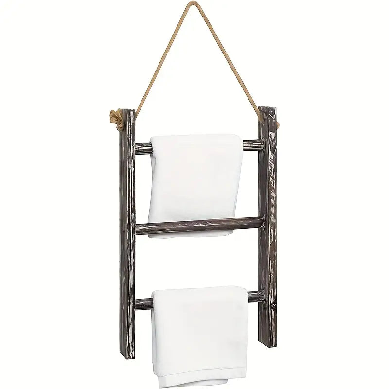 Rustic Wood Wall Hanging Towel Rack with 3 Tiers - Shabby Chic Style-1