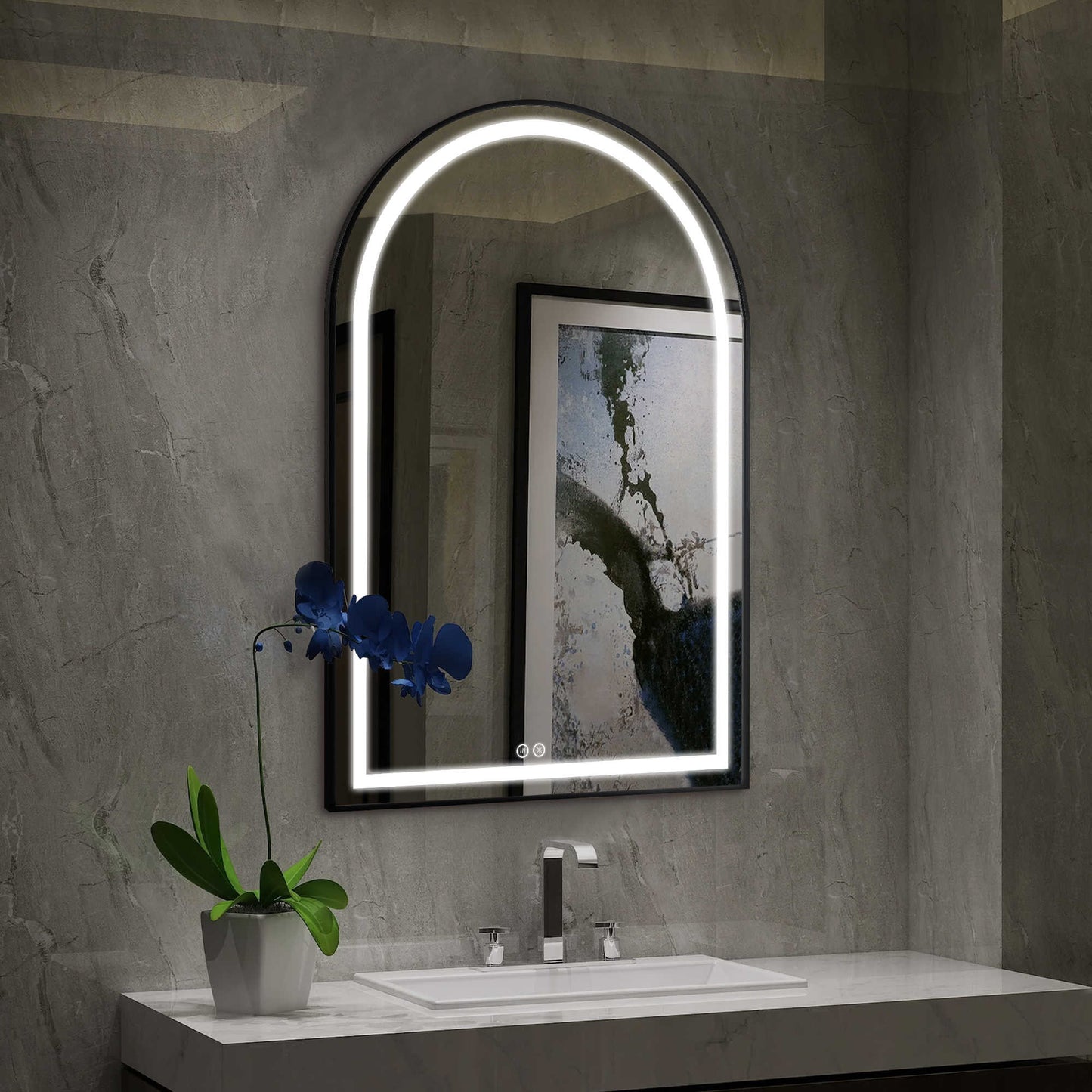 39" Black Metal Arch Metal Framed LED Lighted Bathroom Vanity Mirror-4