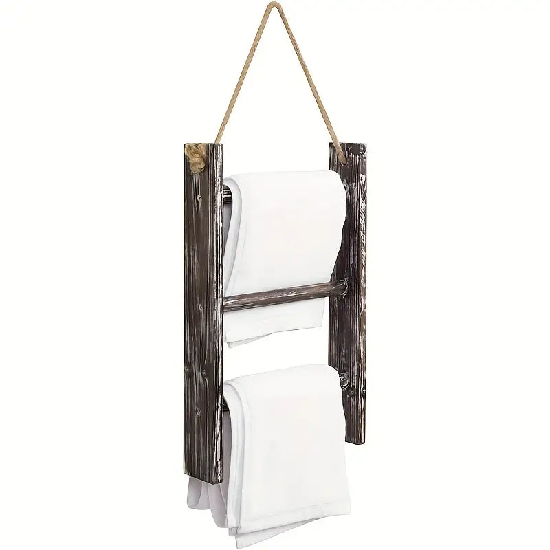 Rustic Wood Wall Hanging Towel Rack with 3 Tiers - Shabby Chic Style-2