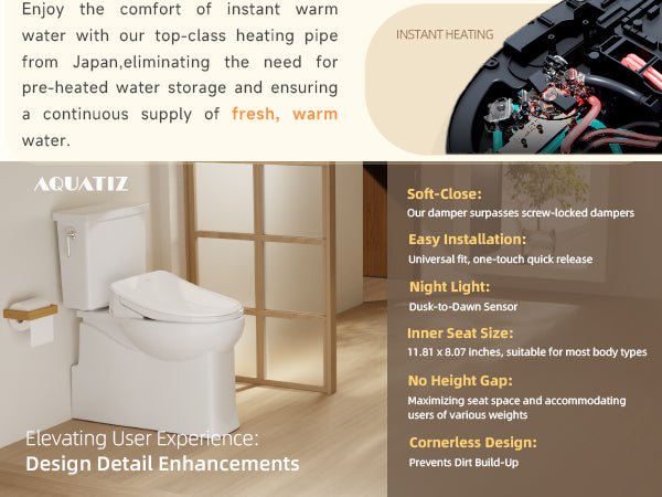 Aquatiz Smart Bidet Toilet Seat – Auto Open and Heated
Elongated Bidet Seat with Endless Warm Water – Winhause
Advanced Electric Toilet Seat with Night Light and Dryer