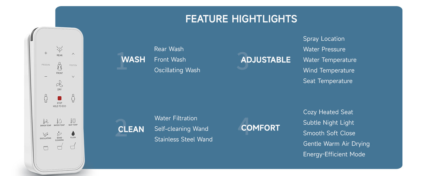 Aquatiz Smart Bidet Toilet Seat – Elongated, Heated, White,heated seat,night light, water filtration