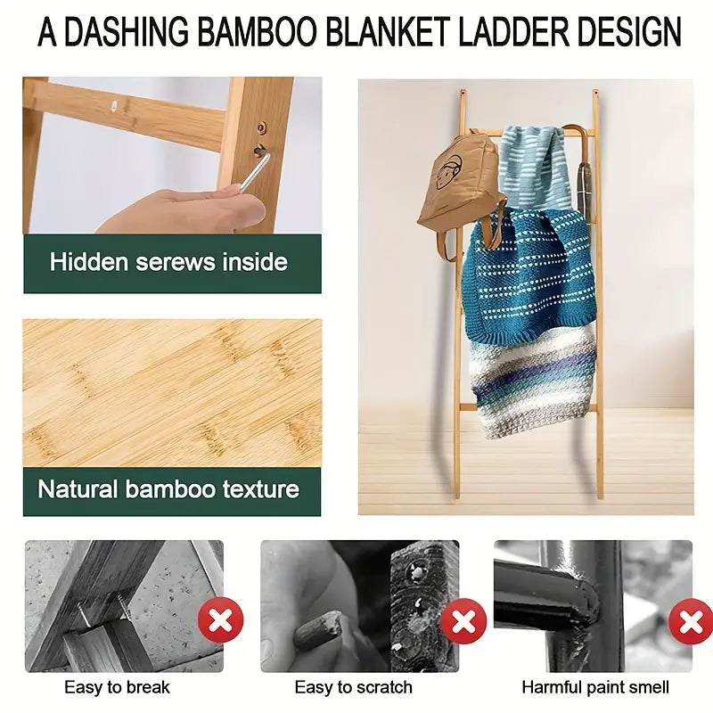 Ladder Style Storage Rack - Space Saving Towel and Blanket Organizer-4