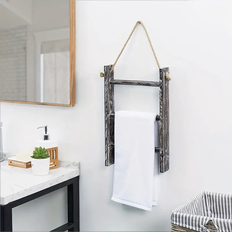 Rustic Wood Wall Hanging Towel Rack with 3 Tiers - Shabby Chic Style-3