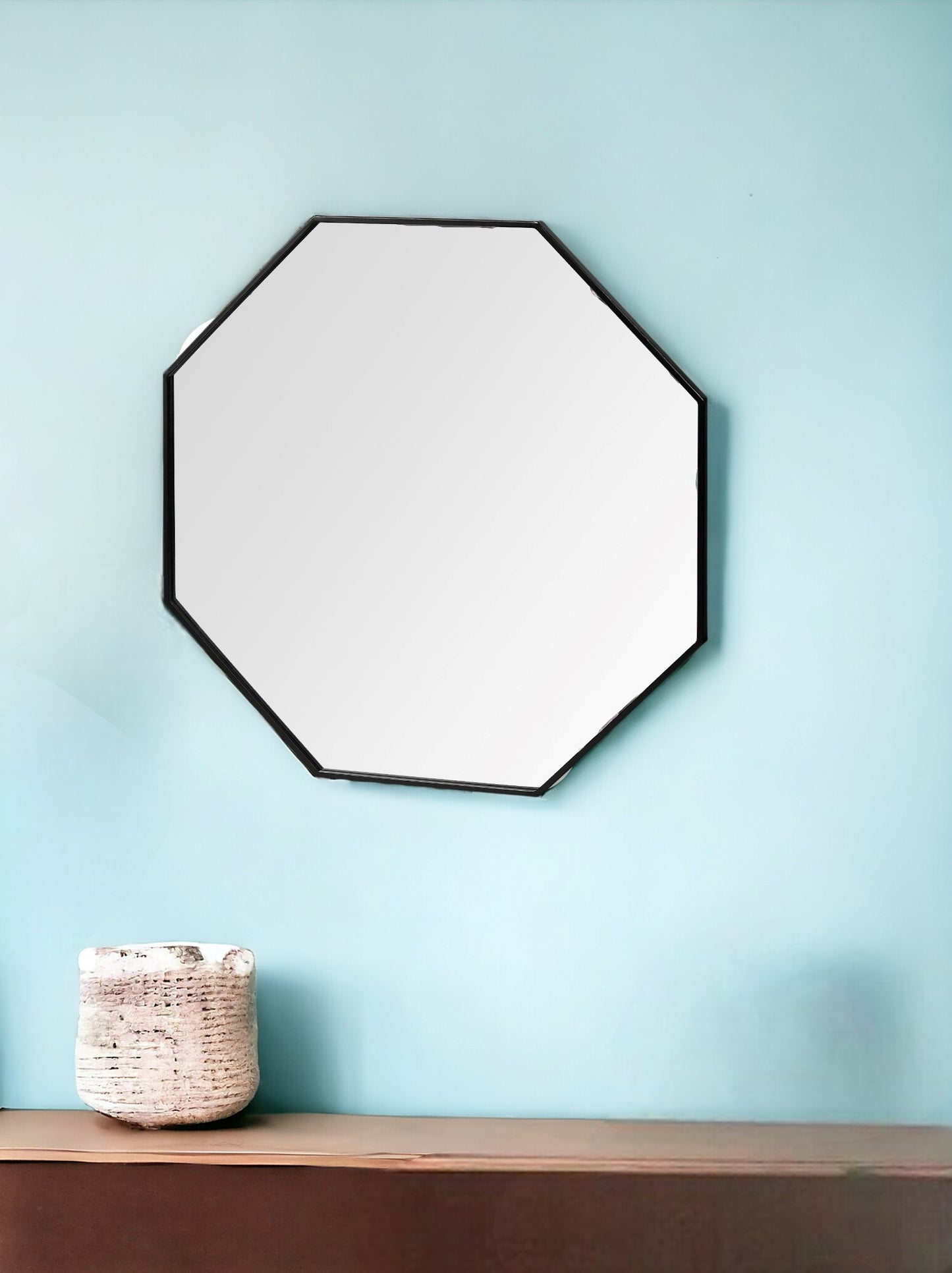 38" Black Octagon Metal Framed Bathroom Vanity Mirror-0