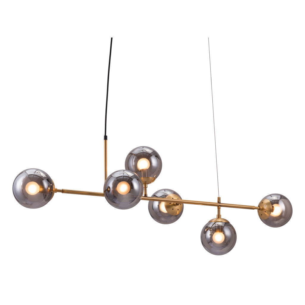 Gold Kitchen Island Six Light Metal Dimmable Ceiling Light With Clear Shades-4
