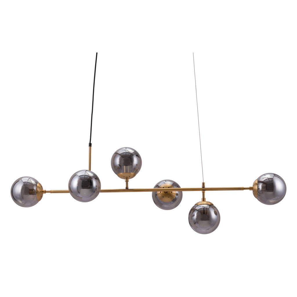 Gold Kitchen Island Six Light Metal Dimmable Ceiling Light With Clear Shades-5
