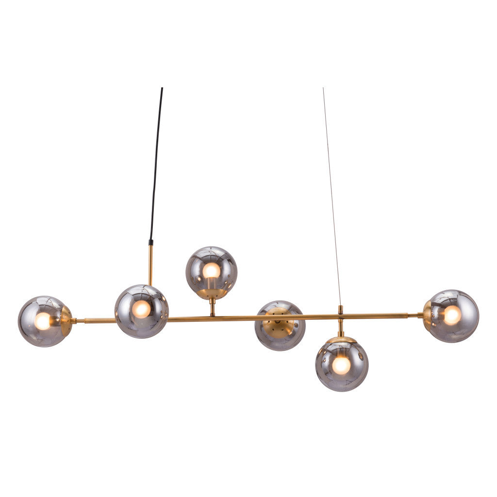 Gold Kitchen Island Six Light Metal Dimmable Ceiling Light With Clear Shades-8