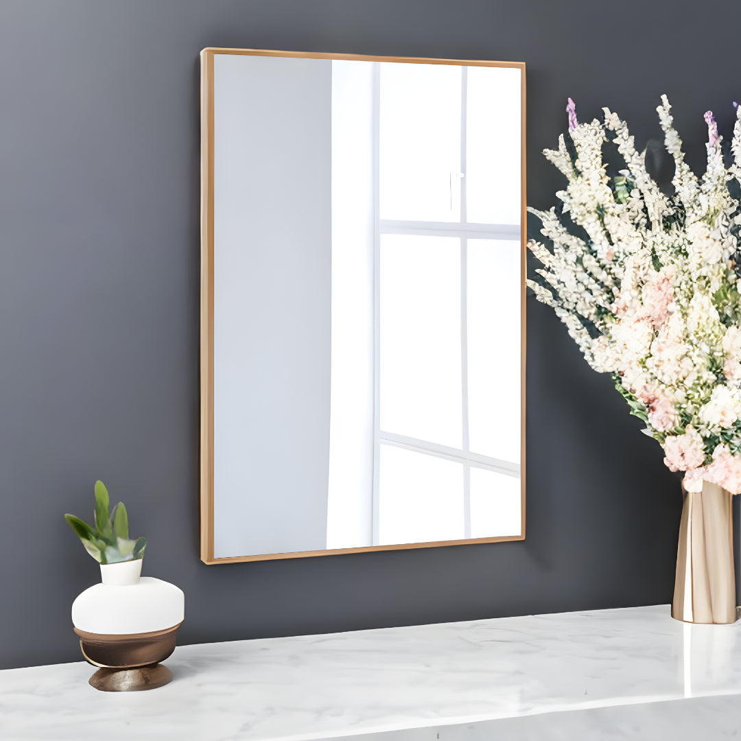 36 inch gold metal framed vanity mirror wall mounted