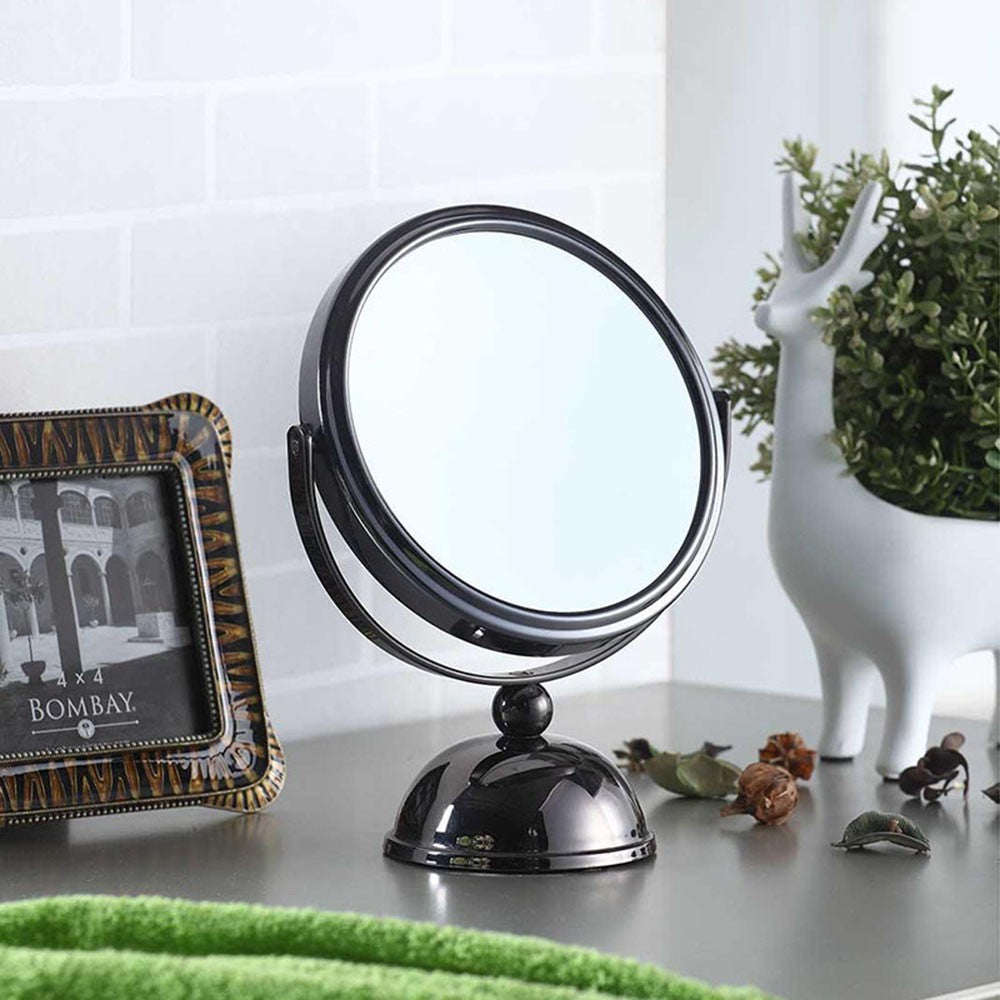 9" Black Round Metal Framed Makeup Shaving Tabletop Mirror-4