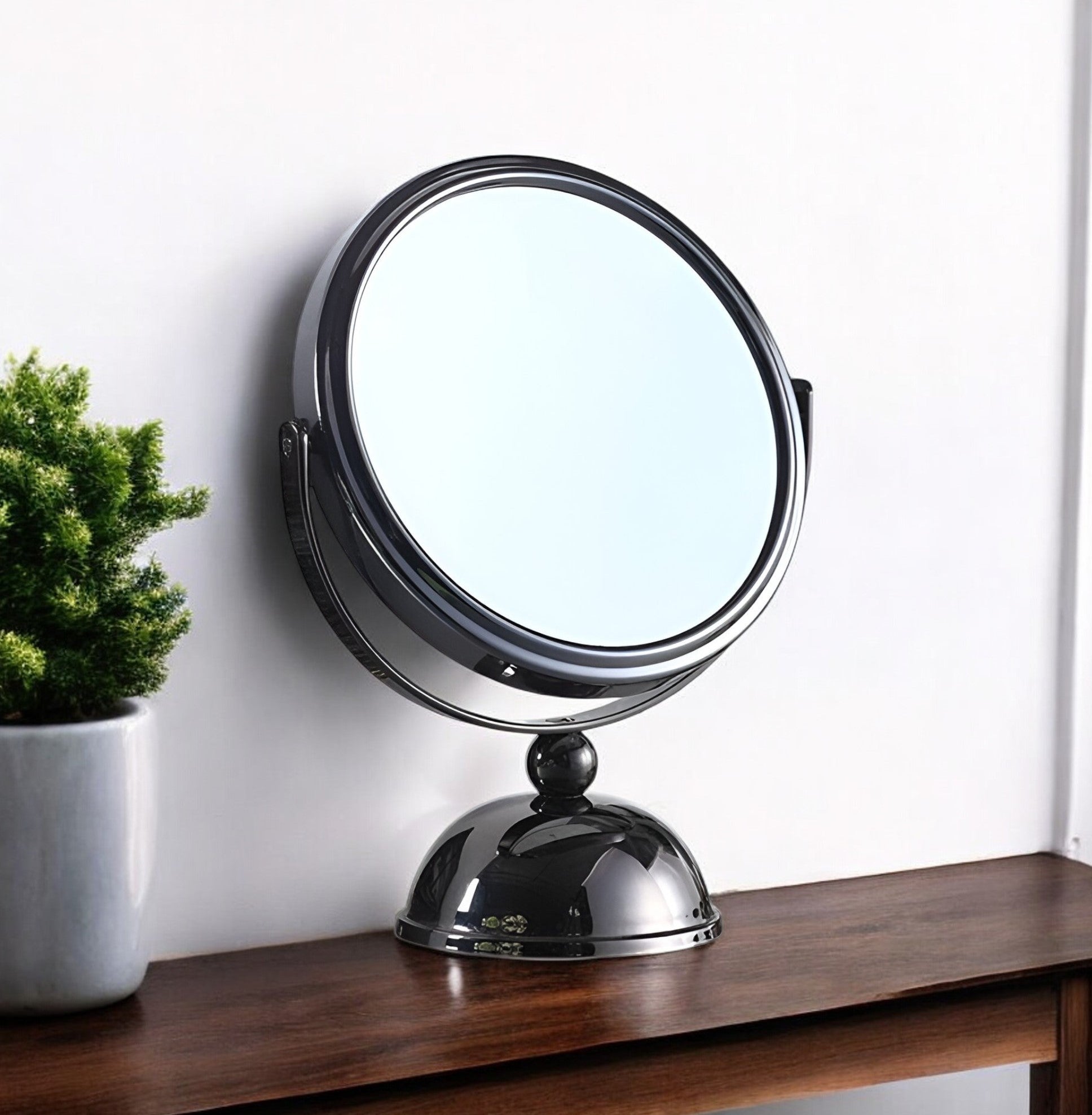 9" Black Round Metal Framed Makeup Shaving Tabletop Mirror-0