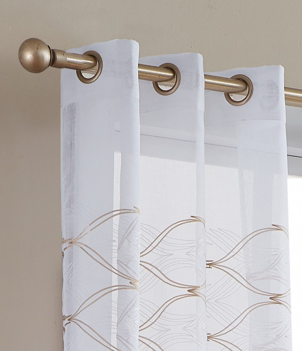 Set of Two 96" Gold and White SemiSheer Curtains-5