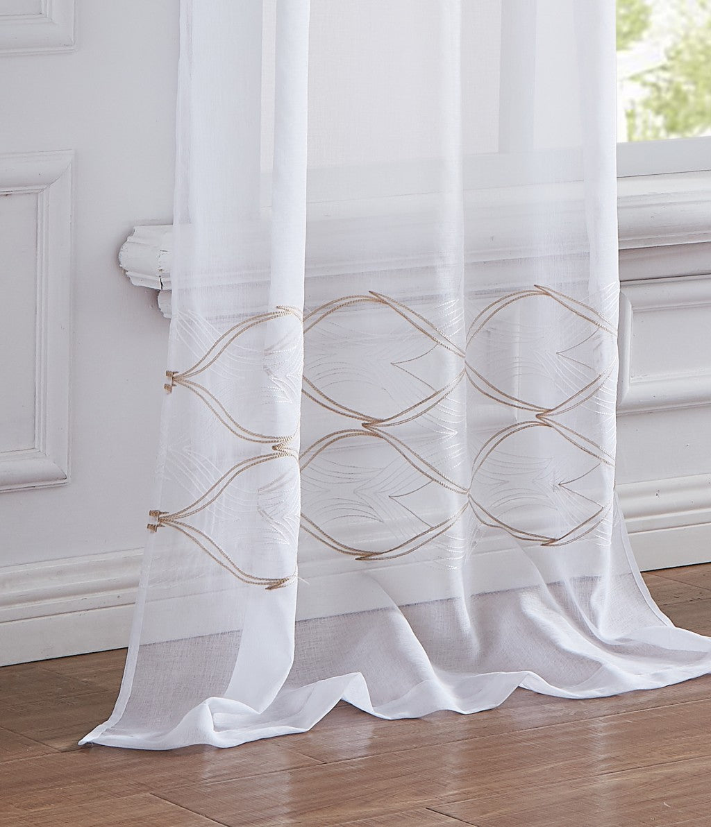 Set of Two 96" Gold and White SemiSheer Curtains-6