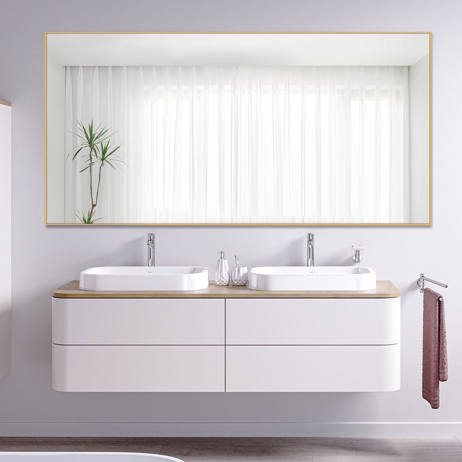 luxury gold mirror above bathroom vanity