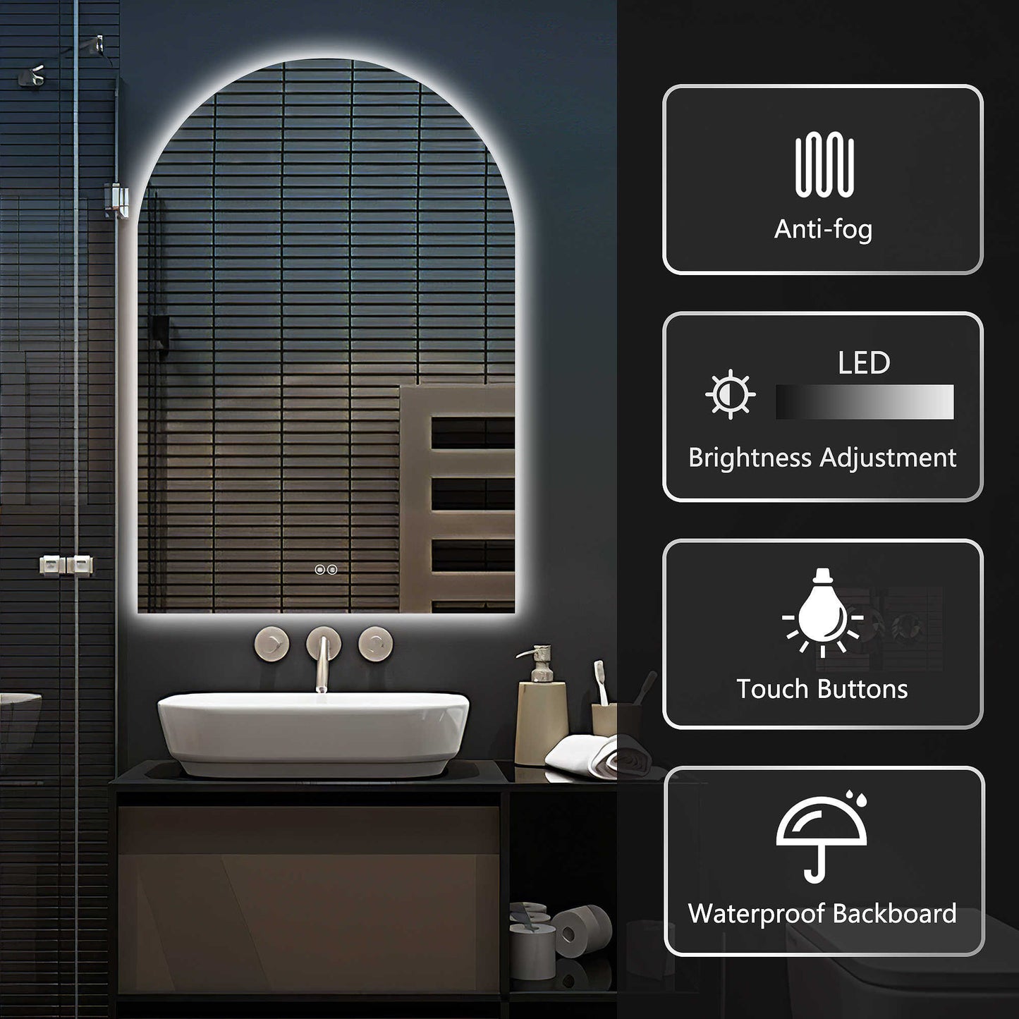 38" Clear Arch Unframed LED Lighted Bathroom Vanity Mirror-5