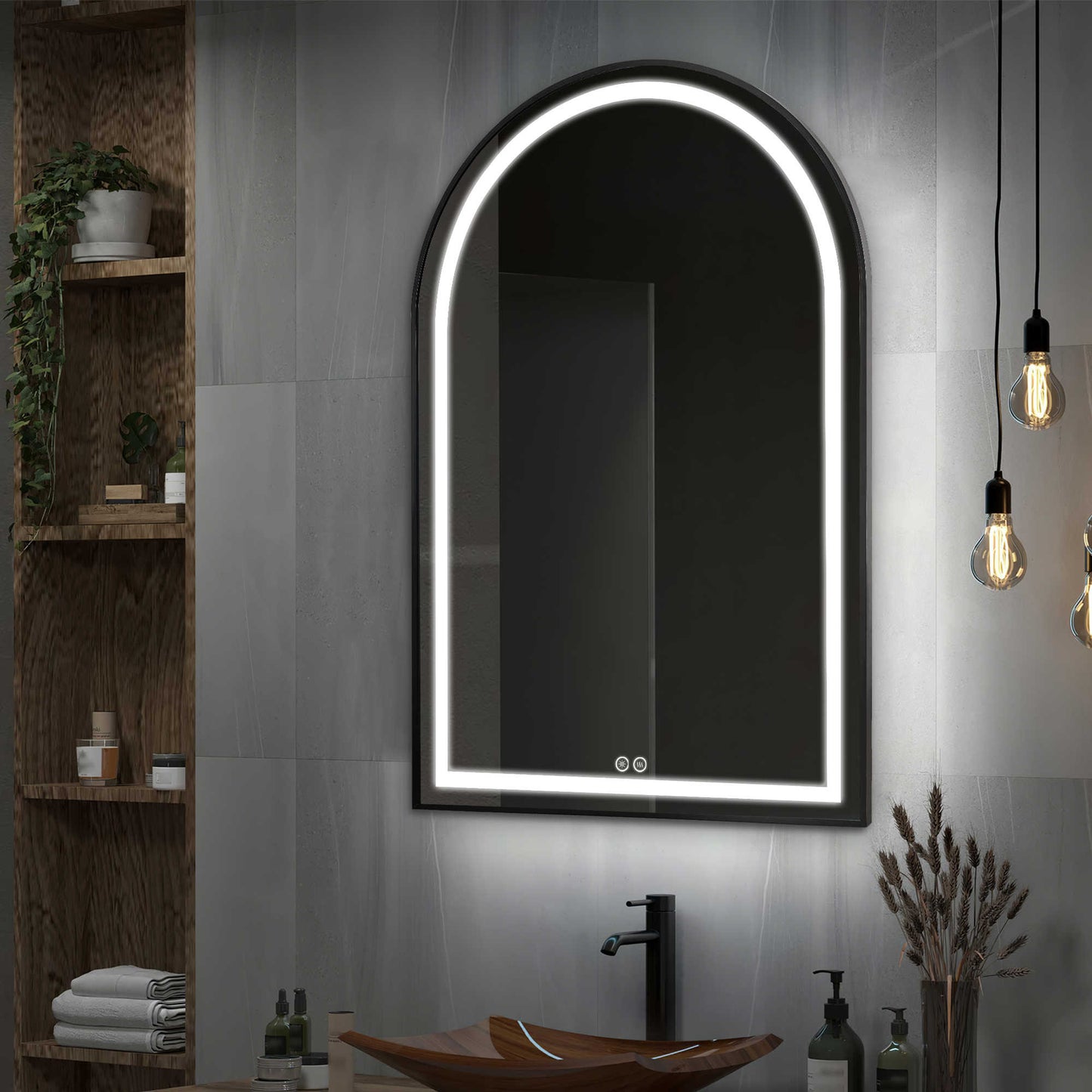 39" Black Metal Arch Metal Framed LED Lighted Bathroom Vanity Mirror-5