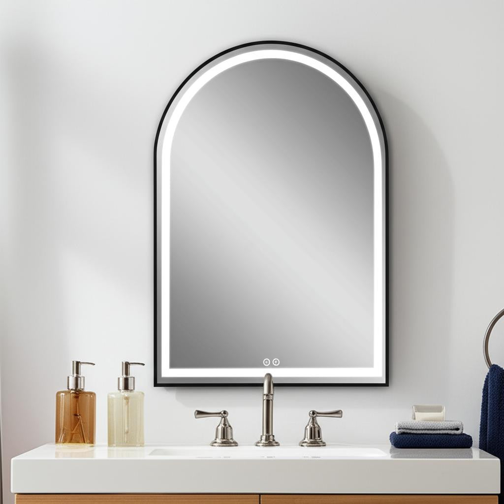 39" Black Metal Arch Metal Framed LED Lighted Bathroom Vanity Mirror-0
