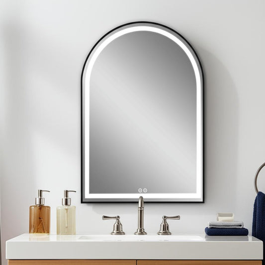 39" Black Metal Arch Metal Framed LED Lighted Bathroom Vanity Mirror-0