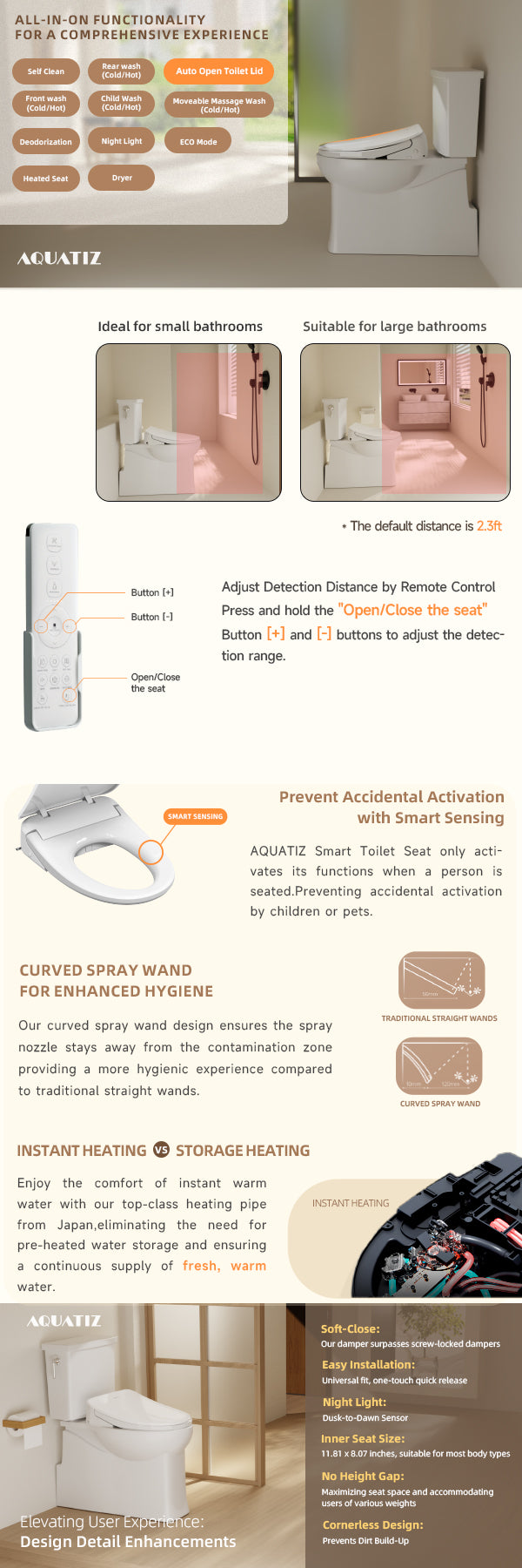 Aquatiz Smart Bidet Toilet Seat – Auto Open and Heated

Elongated Bidet Seat with Endless Warm Water – Winhause

Advanced Electric Toilet Seat with Night Light and Dryer