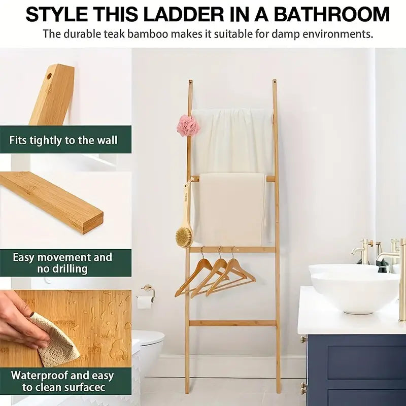 Ladder Style Storage Rack - Space Saving Towel and Blanket Organizer-1