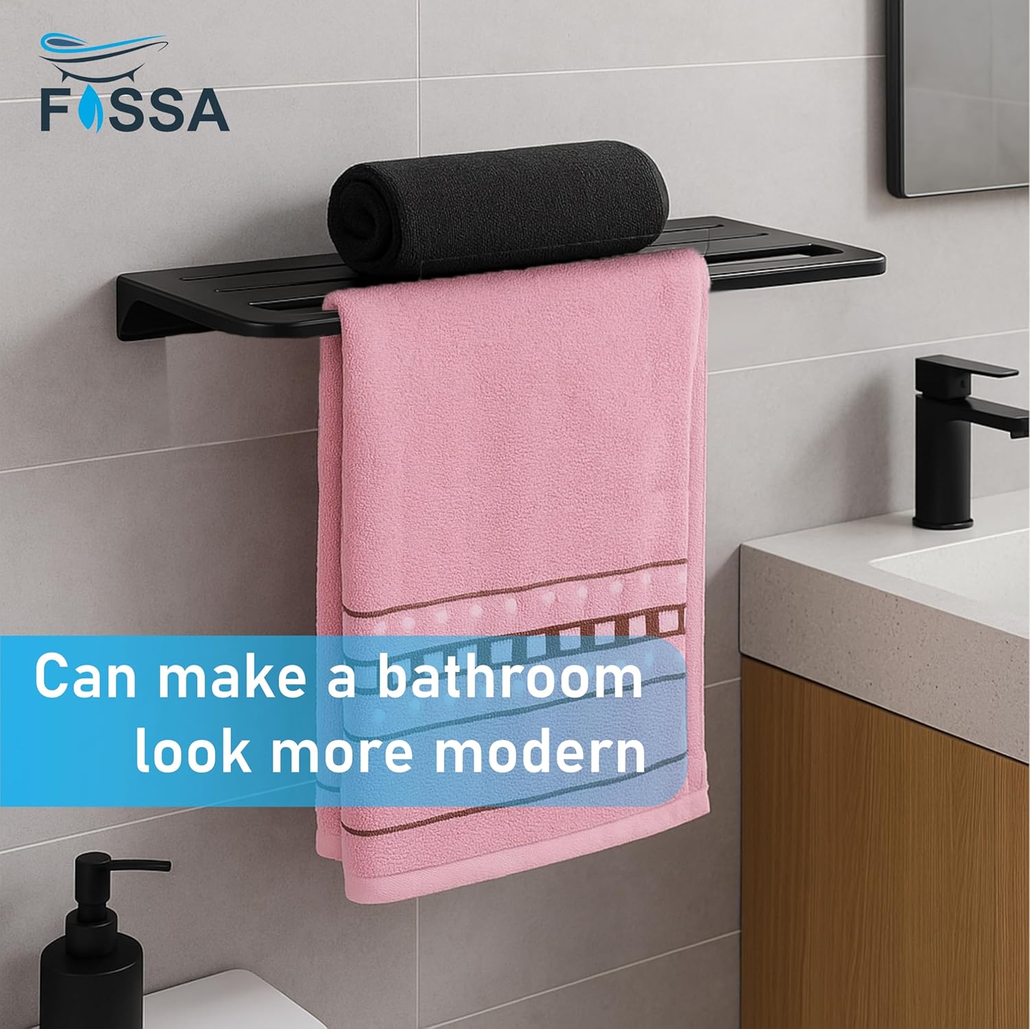 Towel Rack with Towel Holder Towel Hanger for Bathroom Napkin Stand for Bathroom Accessories Wall-Mount Towel Holder Glossy Finish (Black)-4
